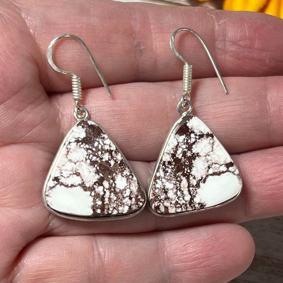 Wild Horse Jasper Earrings Handmade Semi Precious Gemstone Dangle Silver Overlay - Picture 5 of 6